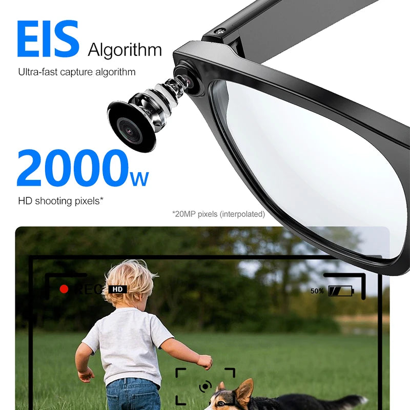 LIGE AI Smart Camera Glasses 500W 1080P HD Mini Camera Video Recording Voice Assistant Calls Music Outdoor Bluetooth Eyeglasses