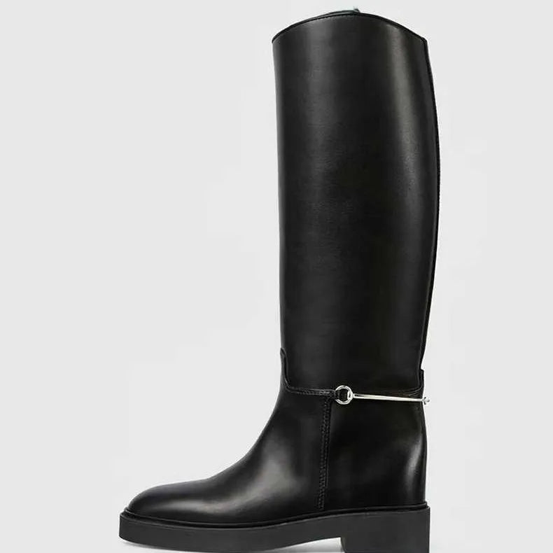 New round Toe Long Tube Knight Boots Metal Decorative Buckle Waterproof Sweat Absorbent High Rubber Sole Adult Unisex Winter...