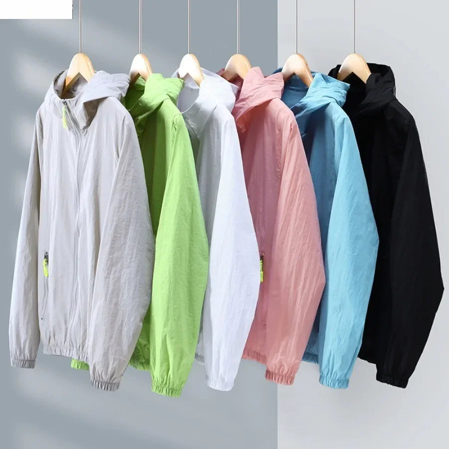 Summer Ice Silk Sun Protection Jacket for Men Couple Outdoor Sports UV Protection Skin Coats Breathable Hooded Ultrathin Jackets