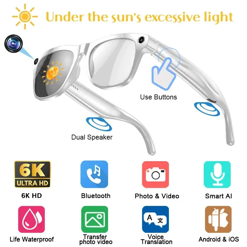 8K AI Smart Glasses with 100MP Camera, Bluetooth Call, Music Player, Touch Control Sport Sunglasses for Men and Women