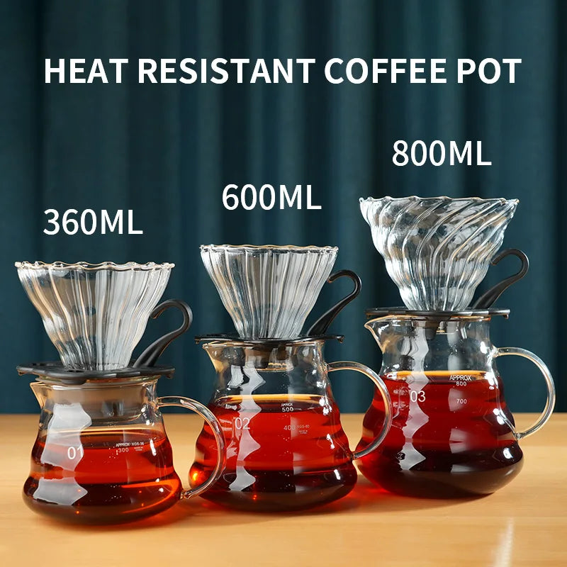 Handmade Glass Coffee Carafe with Filter Set Pour over Coffee Pot Tea Brewing Server Includes Coffee Extraction Cup