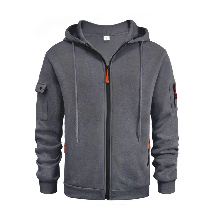 Half Zipper Men's Tactical Hoodies Solid Warm Fleece Military Sweatshirts Multi Pockets Male Hooded Jackets Thick Outdoor Polar
