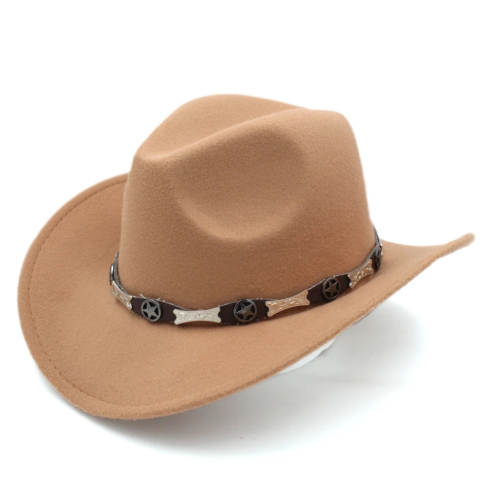 Women's Men's Western Cowboy Hat Wide Brim with Leather Belt Costume Cowgirl Fedoras Caps Chapeau for Masquerade Party Birthday
