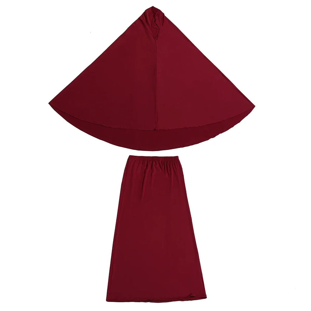 Ramadan Muslim Women Khimar Skirt 2 Pieces Set Eid Hooded Prayer Hijab Scarf Dress Burqa Robe Abaya Kaftan Overhead Islamic Gown