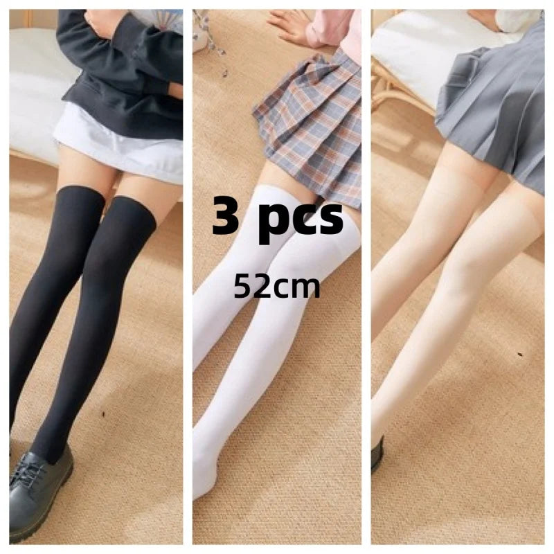 Solid Color Lolita Long Stockings JK Women Girls Cute Black White Tights Over Knee Thigh High Socks Cosplay Sexy Nylon Stockings
