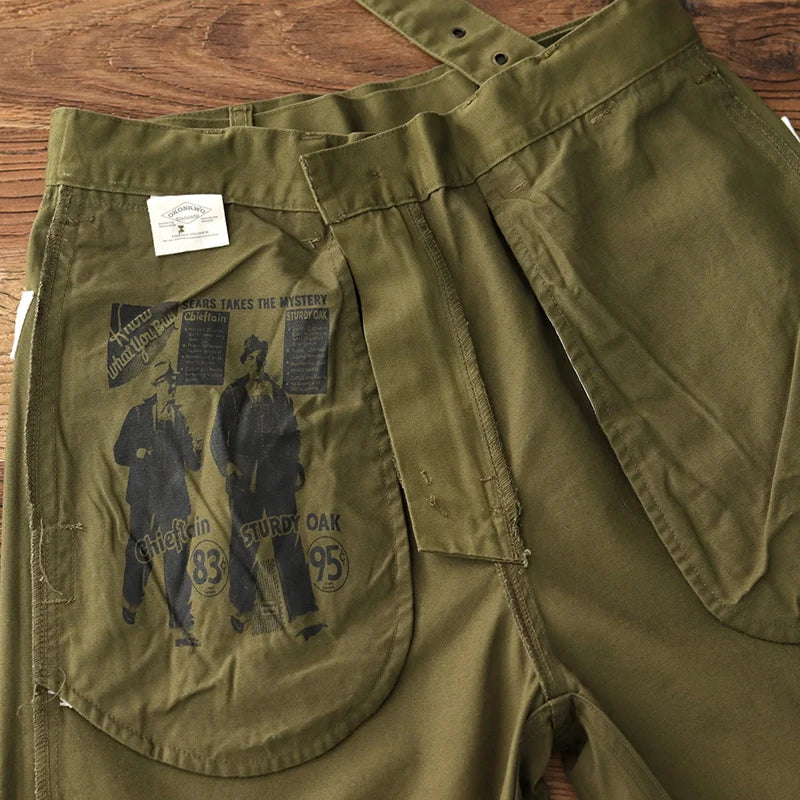 May Khaki brigade Gurkha cargo shorts American retro casual high waist loose straight quarter pants men summer