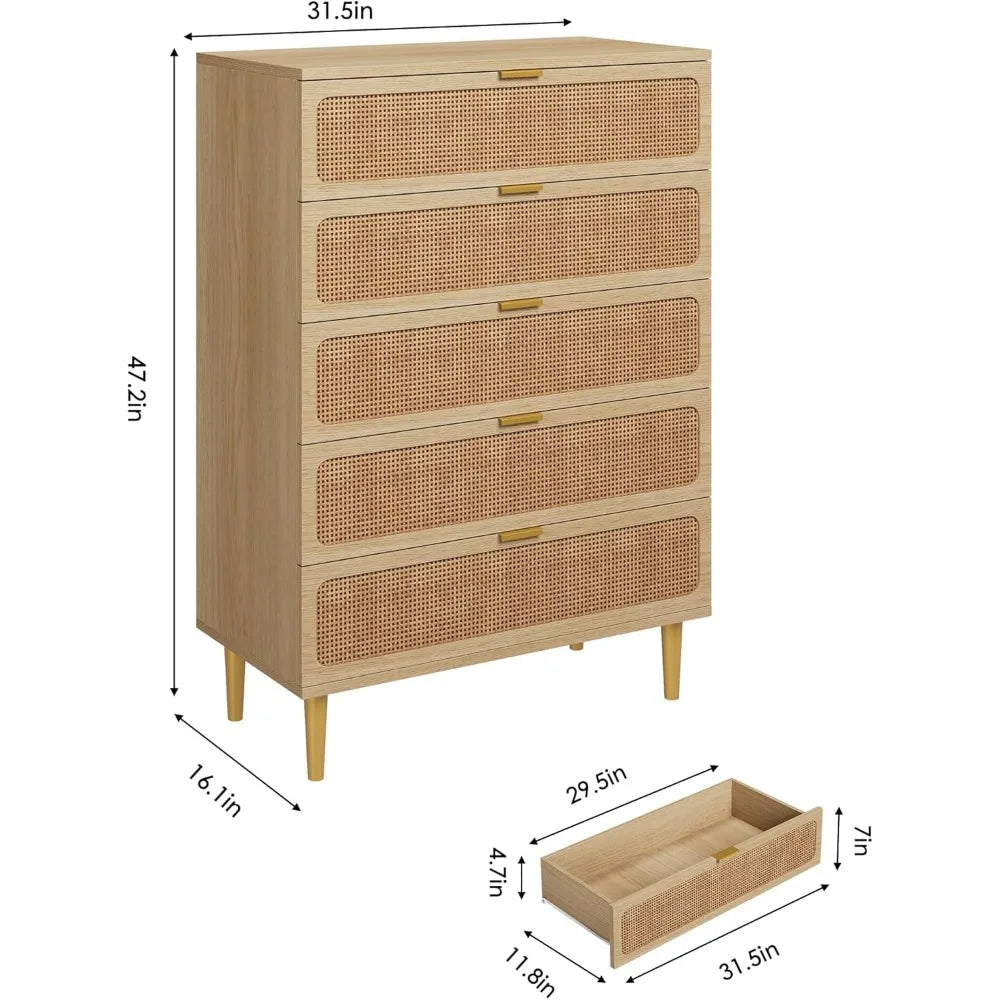 5 Drawer Dressers for Bedroom, Tall Dresser with Deep Drawers, Large Chest of Drawers for Closet with Wide Top