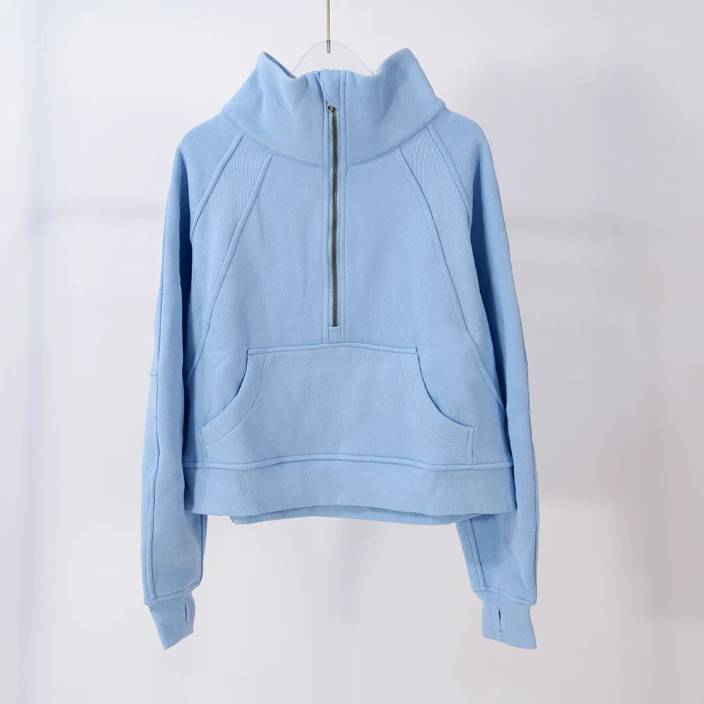 Women's large-size half-zip sweater, perfect for autumn and winter warmth, suitable for both sports and daily casual wear