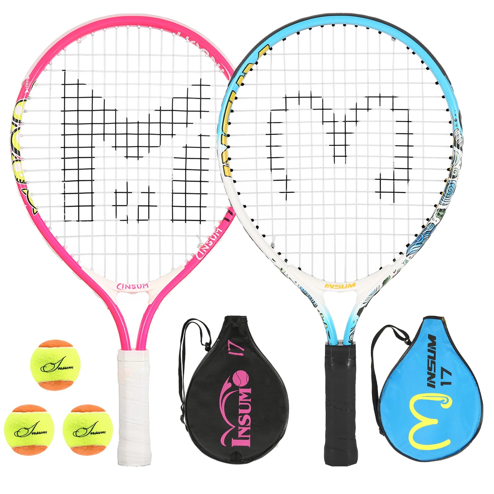 Kids Tennis Racket,17" Aluminum Tennis Racket with Carry Bag for Kid,Toddler Outdoor/Indoor Sport Play Rackets