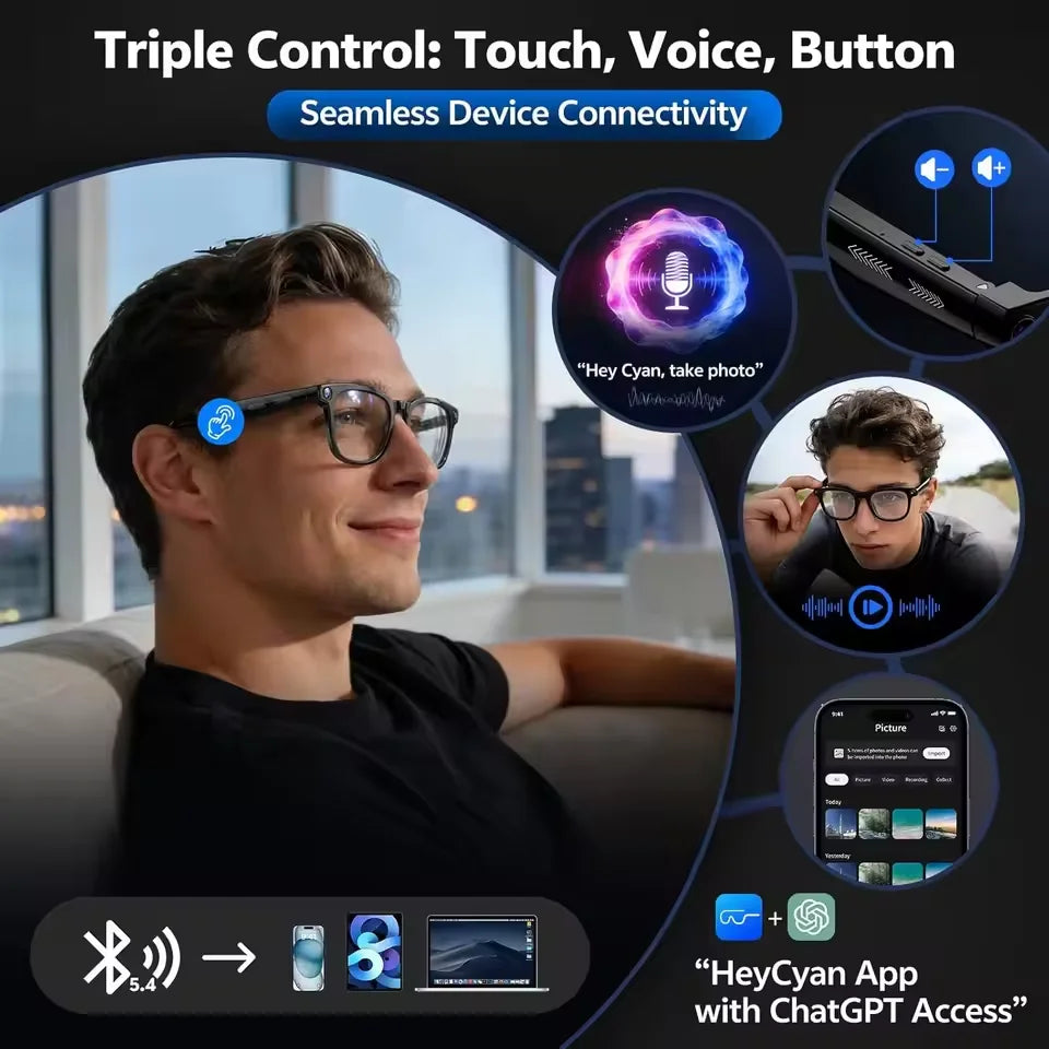 2026 New AI Smart Glasses AI Translation 800W HD Camera 4K Shooting Image Conversation Recording Listening To Music SmartGlasses