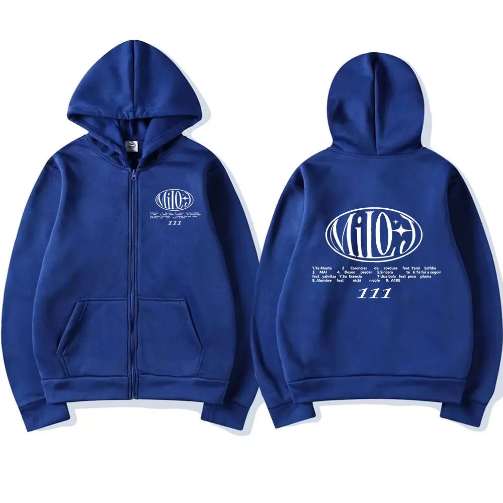 Rapper Milo J Zipper Hoodies 111 Music Album Zip Up Hooded Sweatshirts Men's Women Fashion Hip Hop Vintage Pullovers Fans Gift