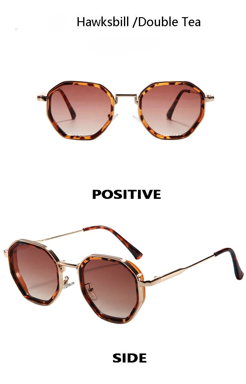 Fashion Punk Goggles, Protective Glasses for Men, Metal Polygonal Large Frame, Fashionable Sunglasses, Outdoor UV Protection