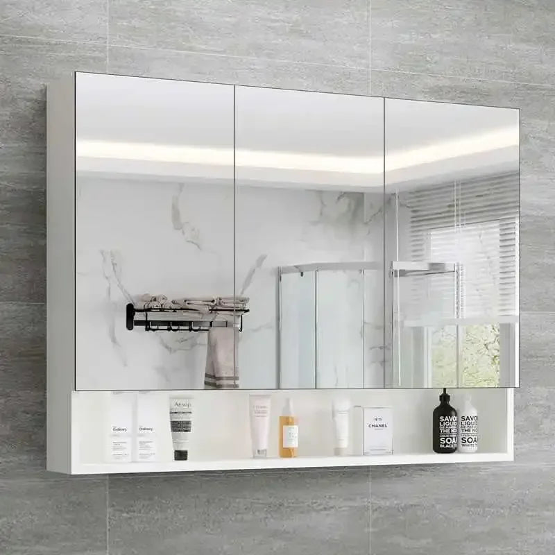 Smart Bathroom Cabinets Makeup Mirror Storage Cabinet LED Light Wall Mirror Cabinet with Time Digital Display Bathroom Furniture