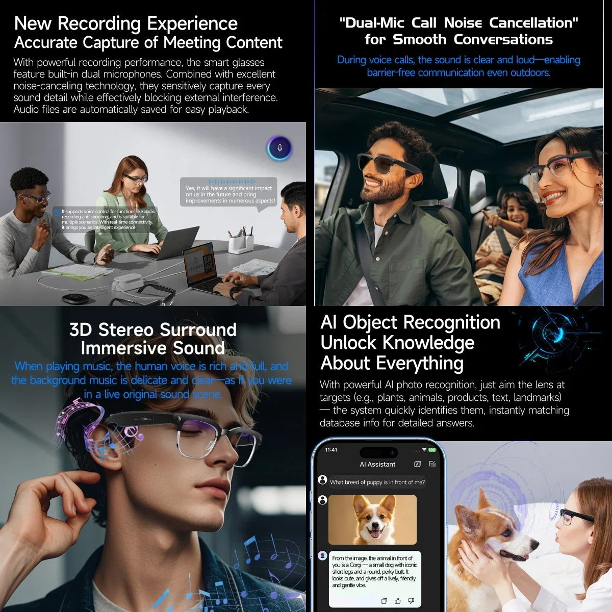 2026 AI Smart Glasses for Men And Women with 4K HD Camera 1080P Video 8MP 100+ Language Translation WiFi Bluetooth Call Sunglass