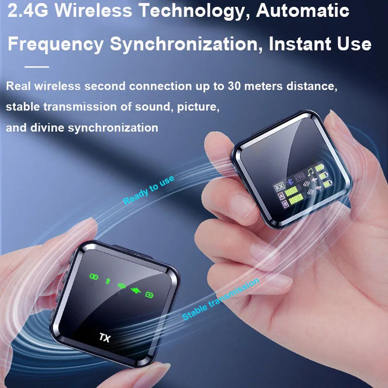 Wireless Lavalier Microphone System Audio Video Voice Recording Mic for iPhone Or Android Mobile Phone Live Streaming Recording