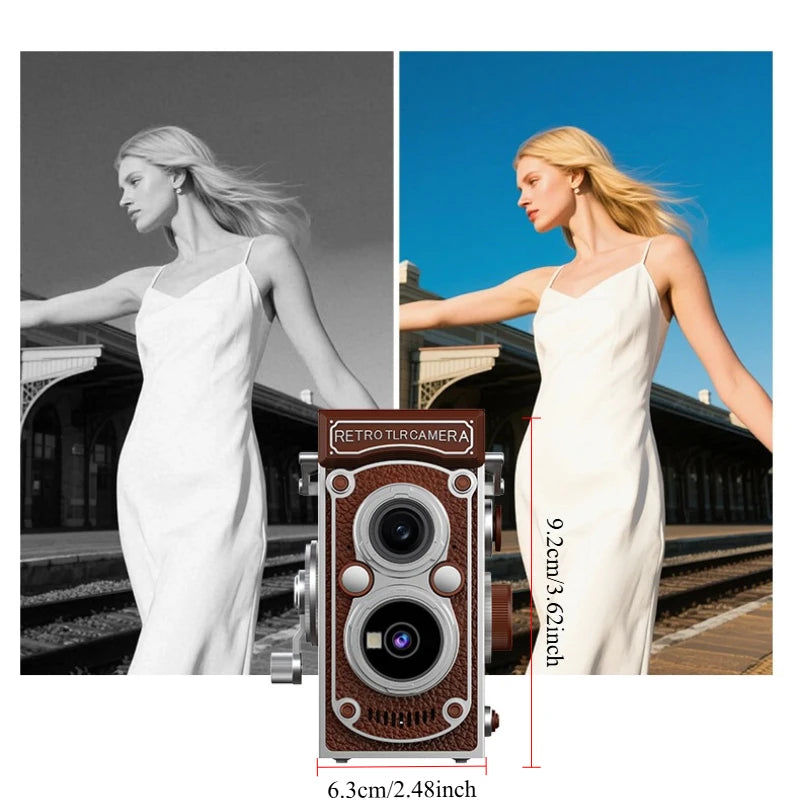 Retro Mini Digital Camera 1080P Dual Lens Design Vintage Manual Joystick Operation 1.54 Inch Portable Camera for Christmas Gift