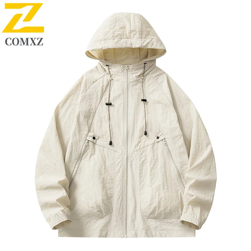 Summer Jacket Men's Casual Lightweight Breathable UPF50+ UV Hooded Coat Male Minimalist Trendy Camping Fishing Skin Windbreaker