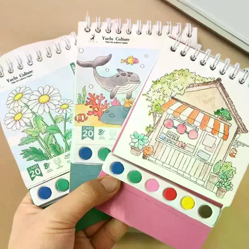 DIY Watercolor Painting Workbook; Inbuilt Paint and Stand-Alone Desktop Decor- Crafting Set