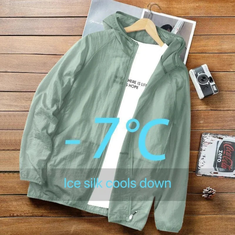Summer Men's Ice Silk Thin Sun Protection Coats Sportswear Hooded Man Casual Jackets Outdoor Fishing Sunscreen Clothing Top