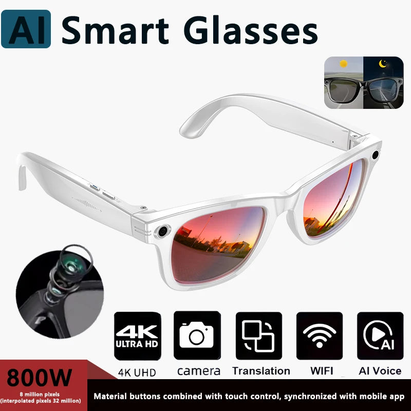 2026 AI Smart Glasses with 8MP Camera Video Recording 100+ Languages Translation Sunglasses Bluetooth Call Music Play Men Women