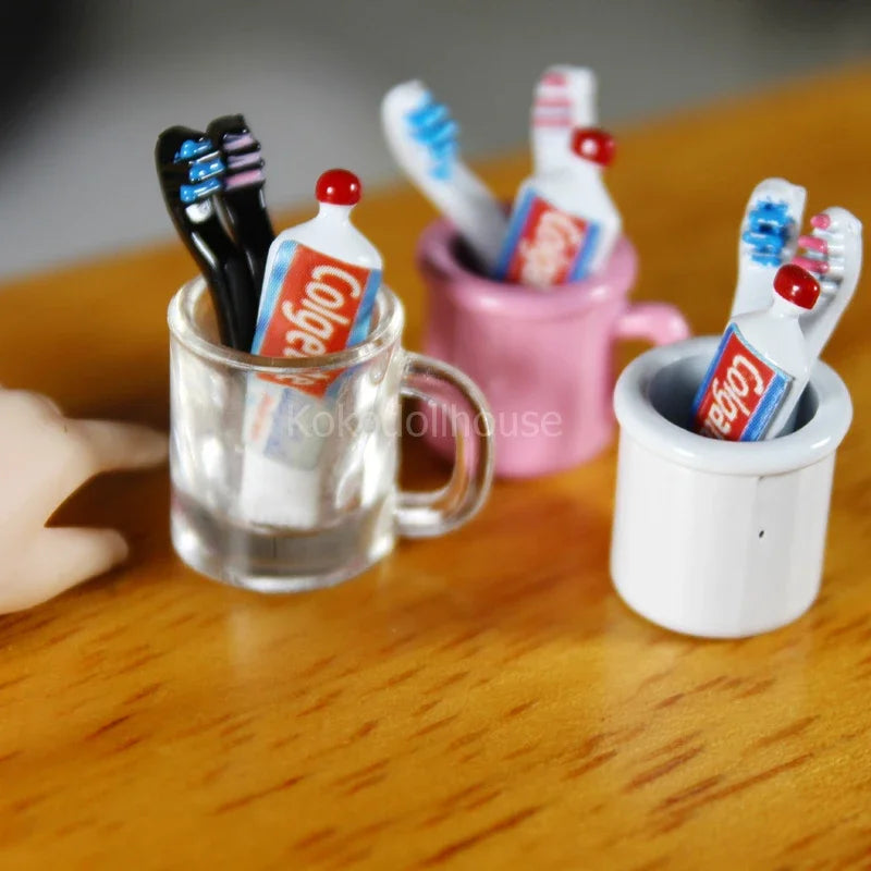 1/12 dollhouse miniature mini cup toothpaste toothbrush for ob11 blyth bjd pullip doll house furniture accessories toy - Free Item