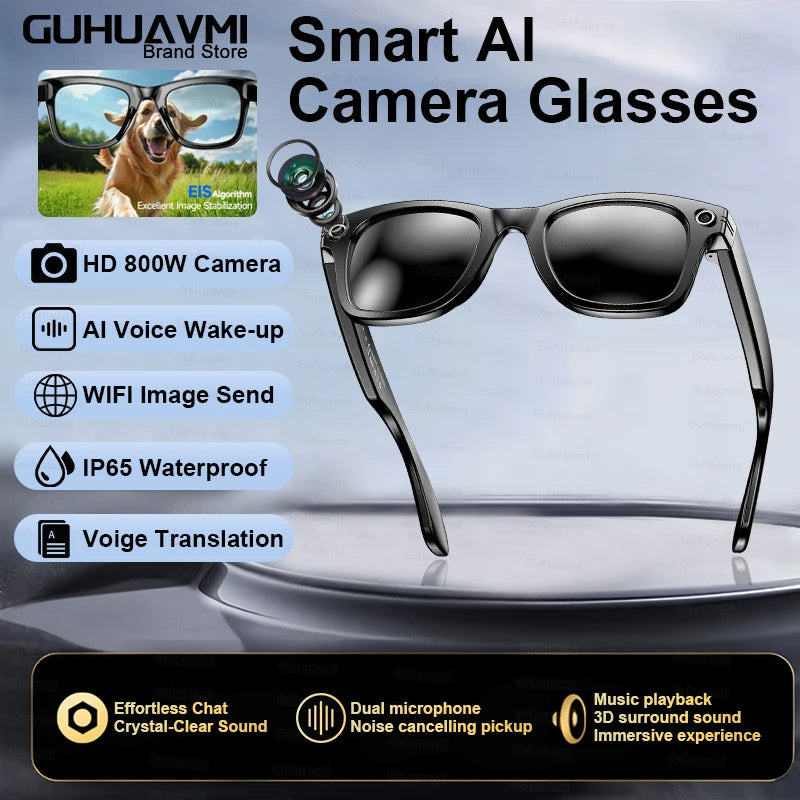 2025 AI Smart Glasses HD 800w Pixel Camera Shooting and Recording Touch Sport Sunglasses Bluetooth Call AI Transmission Glasses