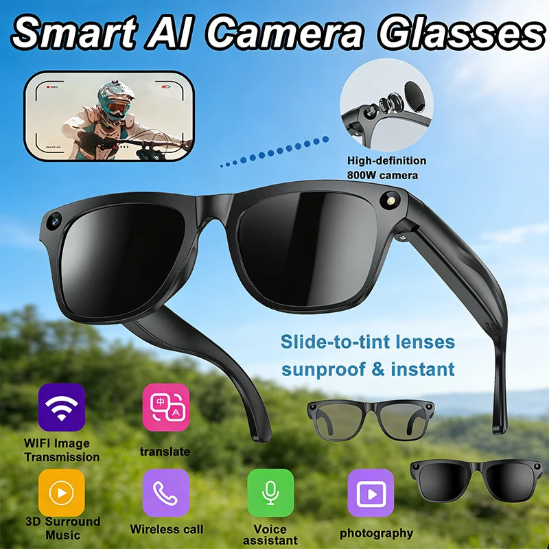 4k Smart AI Bluetooth Glasses HD 800W pixel Shooting Waterproof Camera Photo Video Voice Call Translation Smart Glasses 2026