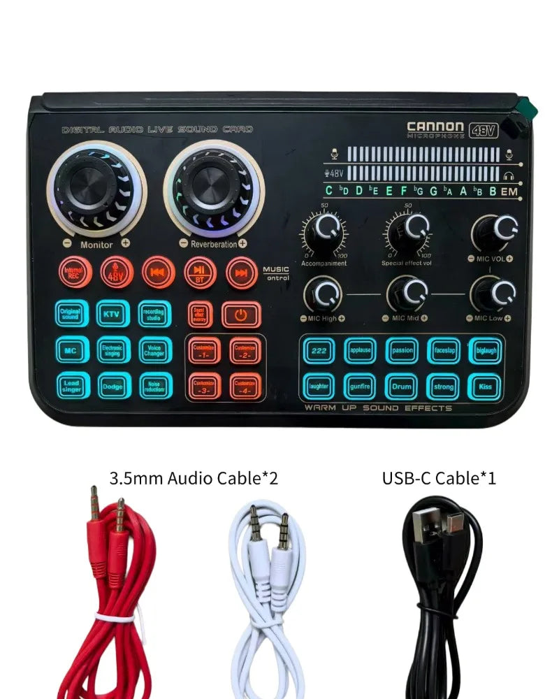 T600 Sound Card 48V Audio interface Mixer Audio Professionale Voice Changer For Karaoke Studio Vlog Recording Live Streaming PC