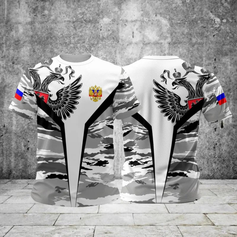 Russia Flag Map Pattern T Shirt For Men National Emblem 3D Printed T-Shirts Summer Casual Round Neck Tees Loose Short Sleeve Top