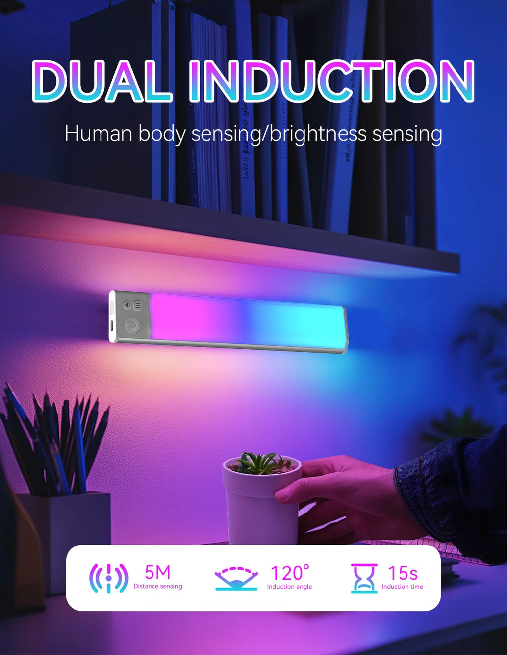 Smart Ambient Sensor Light with Dual Induction & 5 Color Effects