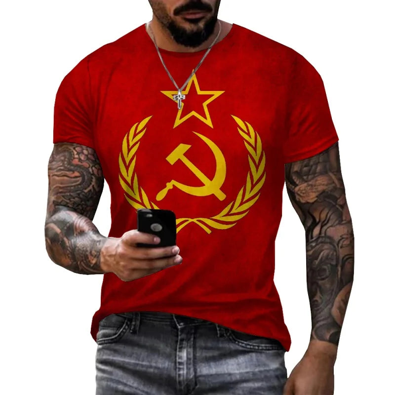 Russia Flag Pattern T Shirt For Men National Emblem 3D Printed T-Shirts Summer Casual Round Neck Tees Loose Short Sleeve Tops
