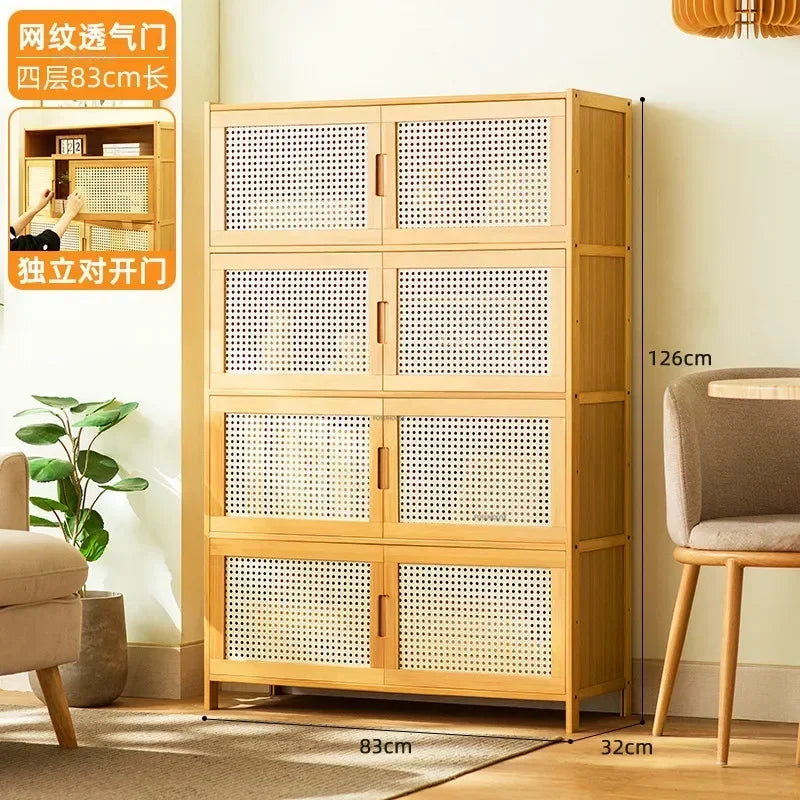 Home Living Room Furniture Stand Storage Cabinet Modern Rattan Bamboo Living Room Cabinet Changhong Glass Door Layered Shelf jl