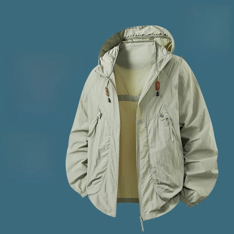 UV Protection Ice Silk Lightweight Outdoor Jacket for Men Breathable Skin Shirt Couple's Summer Fashion Urban Style Hat