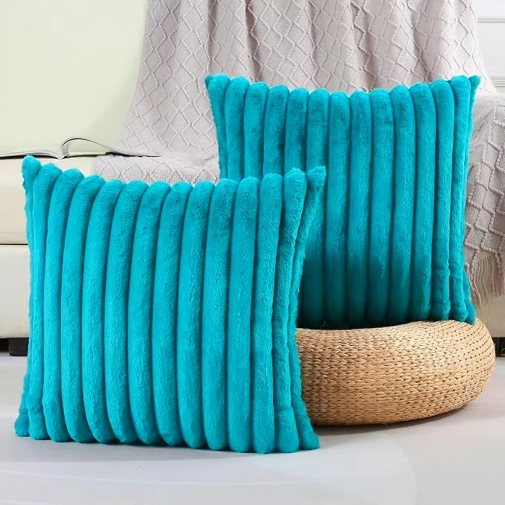 pack of 2 of artificial plush pillowcases, luxurious soft striped decorative pillowcases, suitable for sofa interiors