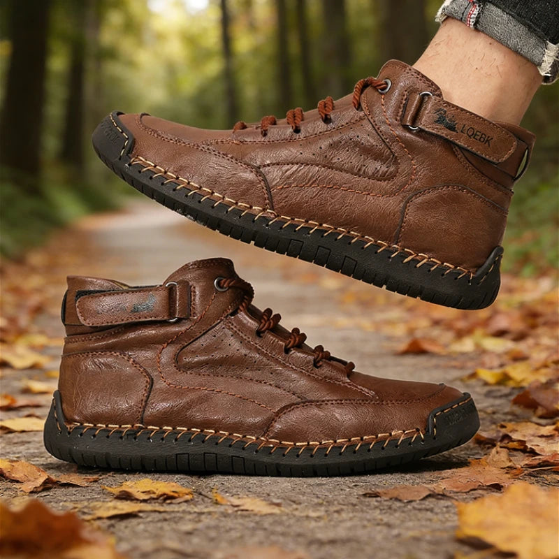 Retro Handmade Stitched Men's High-Top Leather Boots Comfortable Casual Shoes 2026 New Soft Sole Non-Slip Flat Luxury Work Shoes