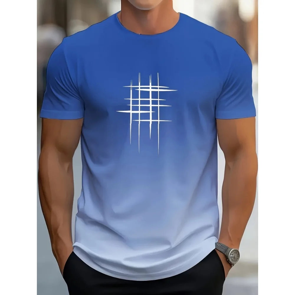Summer Men's Minimalist T-Shirt Casual Loose Training Graphic Line Print O-Neck Short Sleeve Comfortable T-Shirt Tops Streetwear