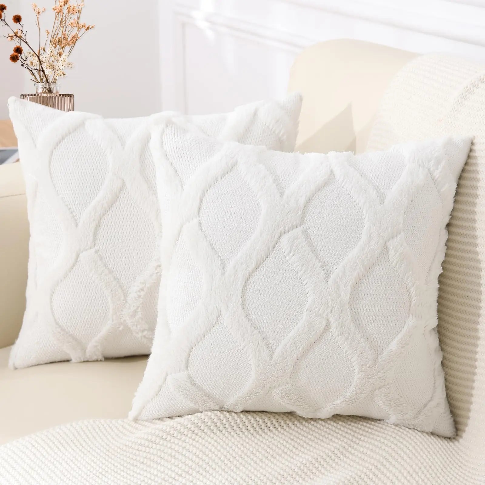 HAPIHAPPY Plush Throw Pillow Covers 12X20 Set of 1 Faux Fur Wool Bed Sofa Living Room Throw Pillow Covers Soft Home PillowCovers