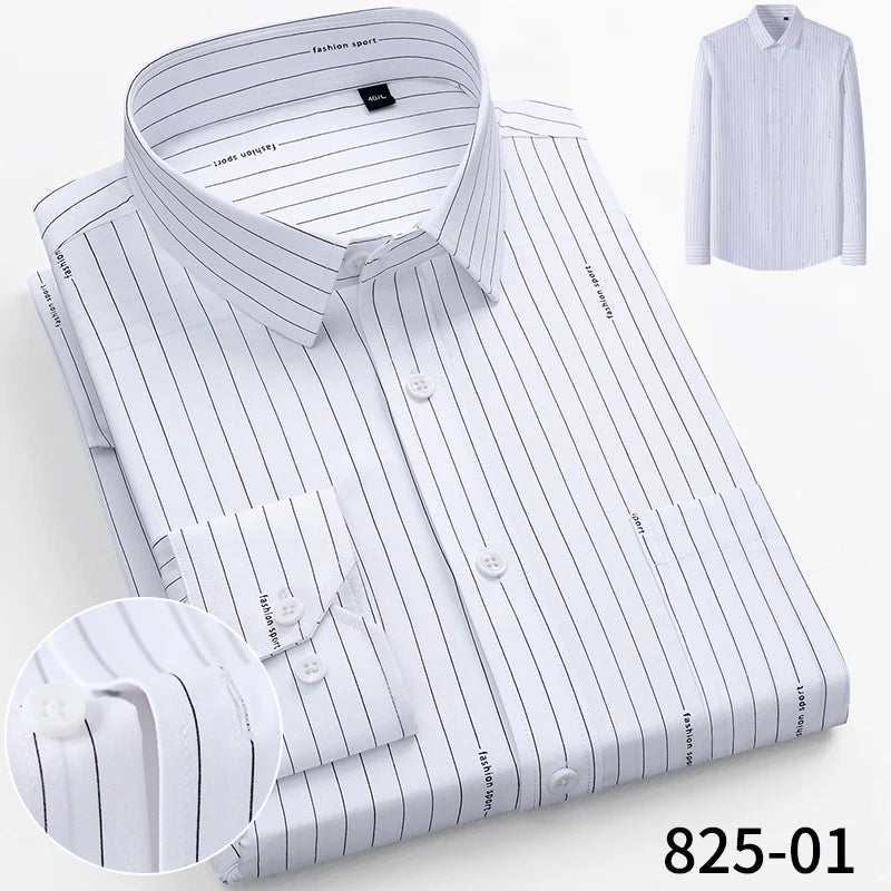 Fashion Casual Solid Strip Casual Shirts For Men Dress Shirts Long Sleeve Shirts Classic Bamboo Fabric Male Social Office Shirts
