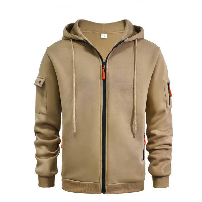 Half Zipper Men's Tactical Hoodies Solid Warm Fleece Military Sweatshirts Multi Pockets Male Hooded Jackets Thick Outdoor Polar