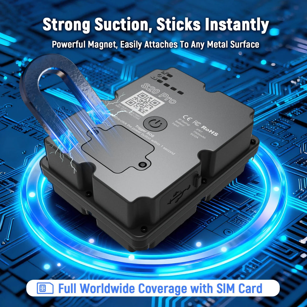 4G GPS Vehicle Tracker 7500mAh IP67 Waterproof 160-Day Long Standby Multiple Alarms Anti-Lost For Cars Trucks With Paid App