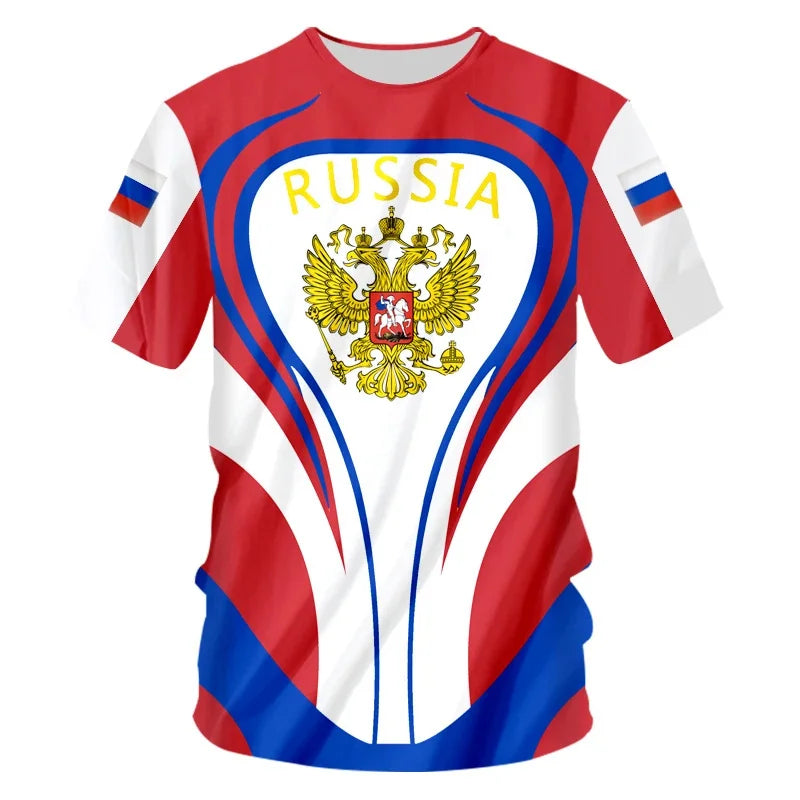 Russia Flag 3D Print T Shirt For Men Clothing Russian Nation Emblem Graphics T-shirt Cool Street Short Sleeved Tee Shirts Tops