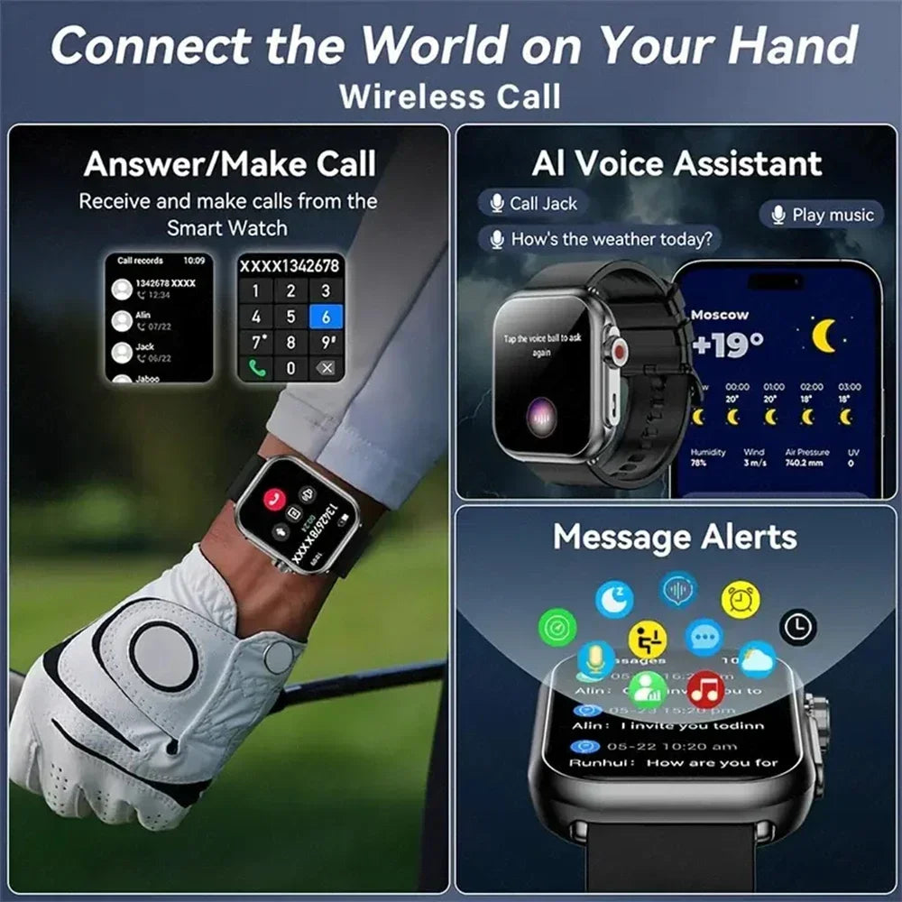 AI Voice Smart Watch Men Women 1.85 inches 1000mAh IP68 Bluetooth Call Blood Pressure Sleep Monitoring 100+Exercise Smart Watch