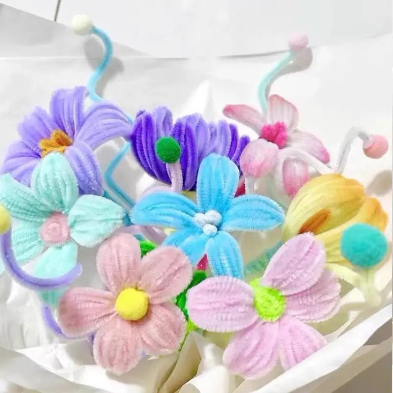 100/200/300/500/1000pcs DIY Plush Chenille Sticks Stem Pipe Cleaner HandCraft part for Spring Xmas Halloween Newyear Easter