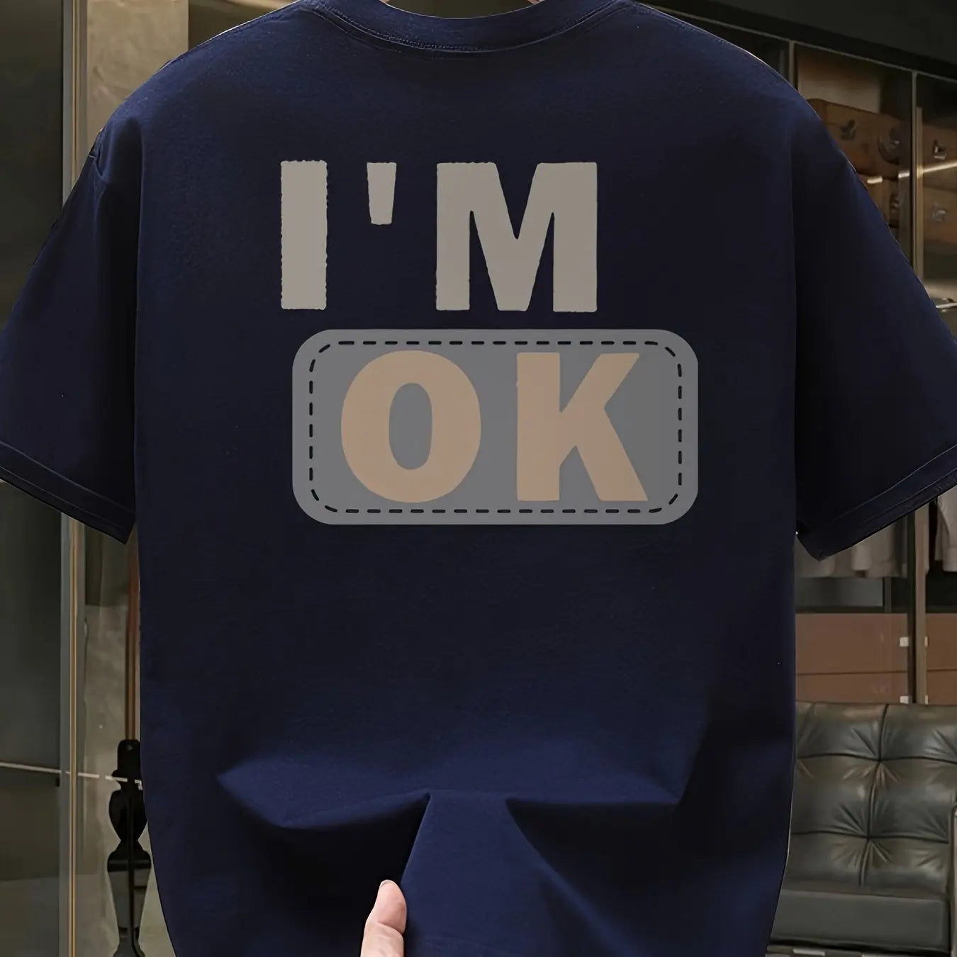 Men's summer 100 cotton fashionable casual sports loose fashion I'm OK letter printed round neck short sleeved T-shirt top