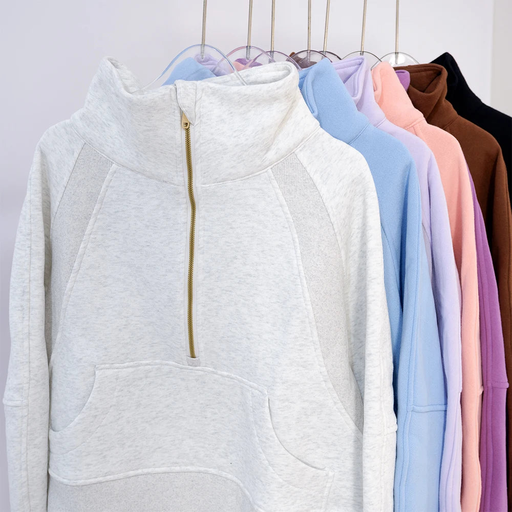 Women's large-size half-zip sweater, perfect for autumn and winter warmth, suitable for both sports and daily casual wear