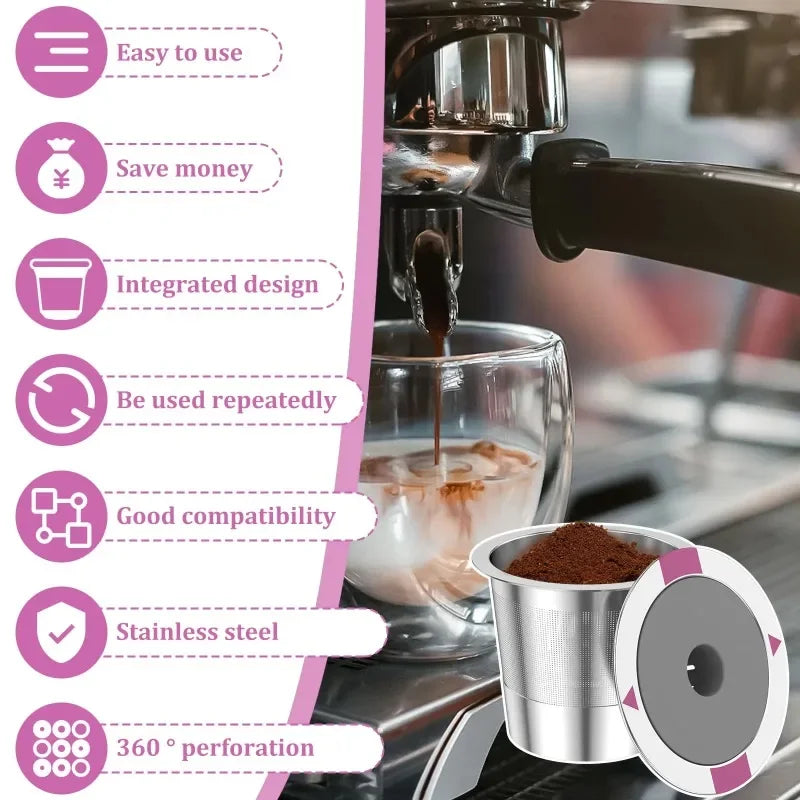 2 Pack Reusable K Cups,Universal Stainless Steel Reusable Coffee Pods,Refillable Single K Cups for K 2.0 and 1.0 Coffee Maker