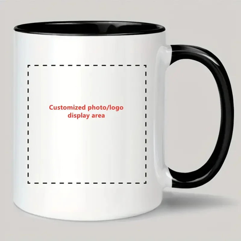 1 piece customizable, 11 ounce ceramic coffee cup, customizable with photos, text, and logo, perfect for office and family gifts