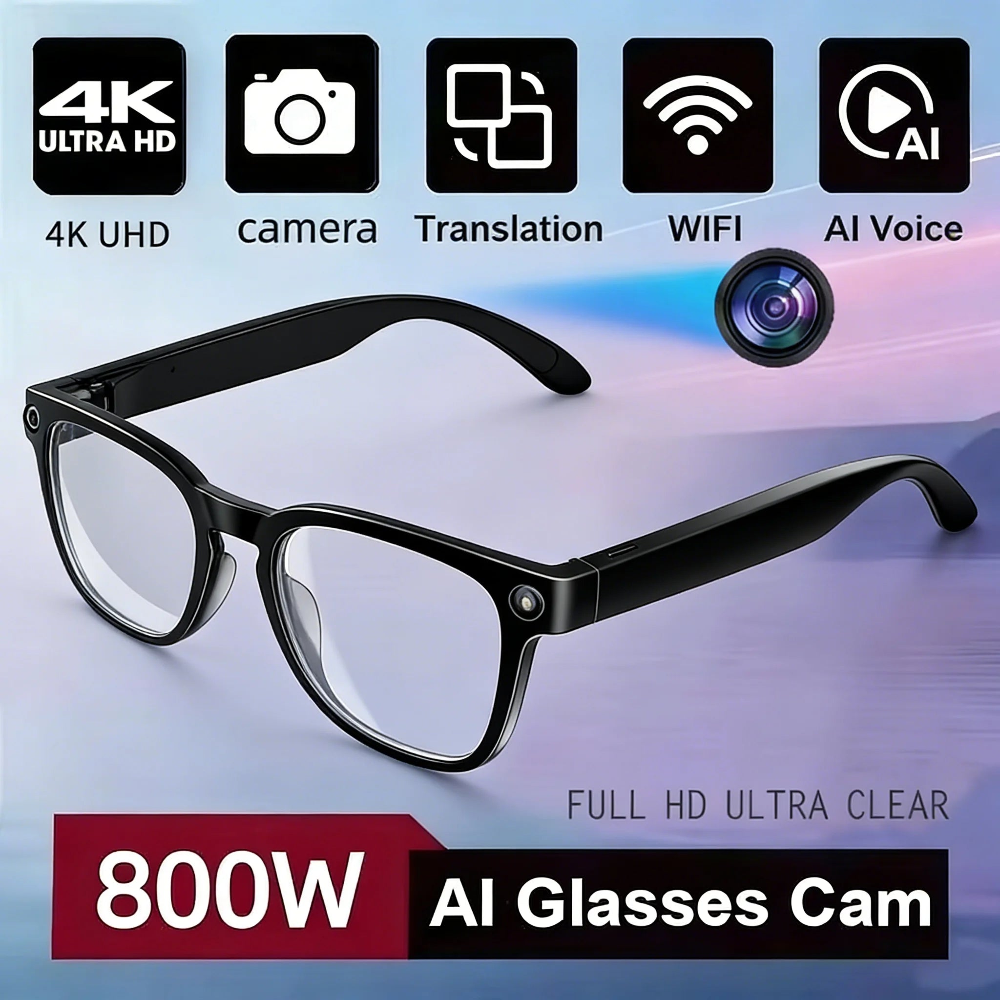 New 8K HD AI smart glasses men 800M camera Bluetooth call waterproof AI translation voice assistant control sunglasses female ne