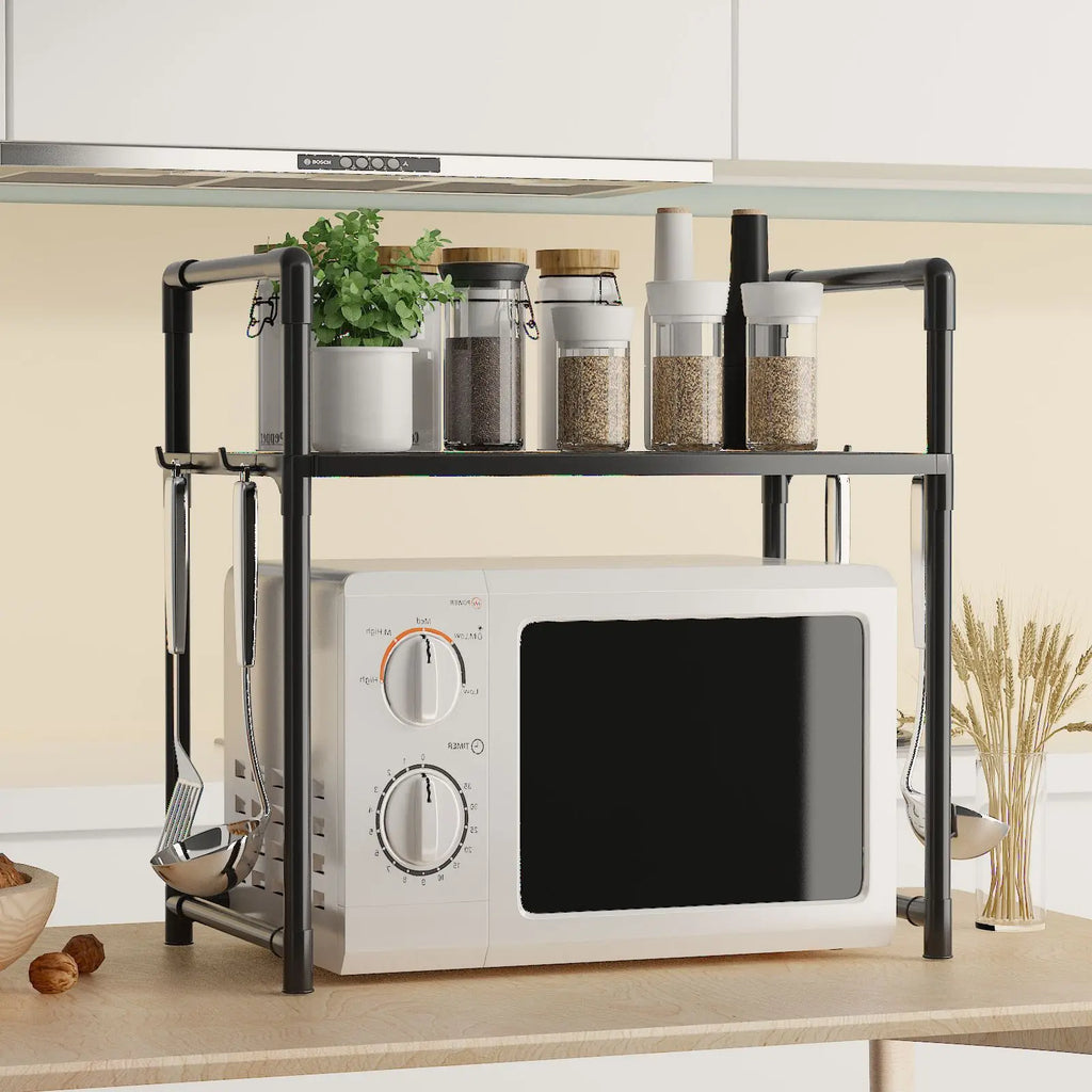 Kitchen Storage Rack Kitchen counter shelf Microwave Shelf Condiment Organizer Shelf Simple Countertop Tidying Shelves with Hook