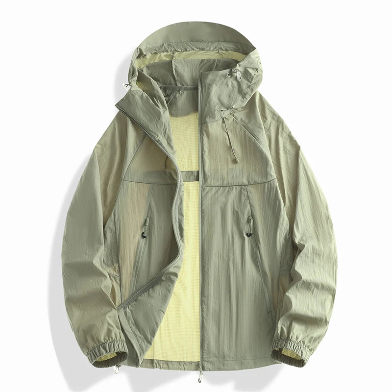 2025 Skin Sun Protection Jacket Men's Summer high quality UV Lightweight Ice Silk Hooded Coat Outdoor Riding Fishing Windbreaker